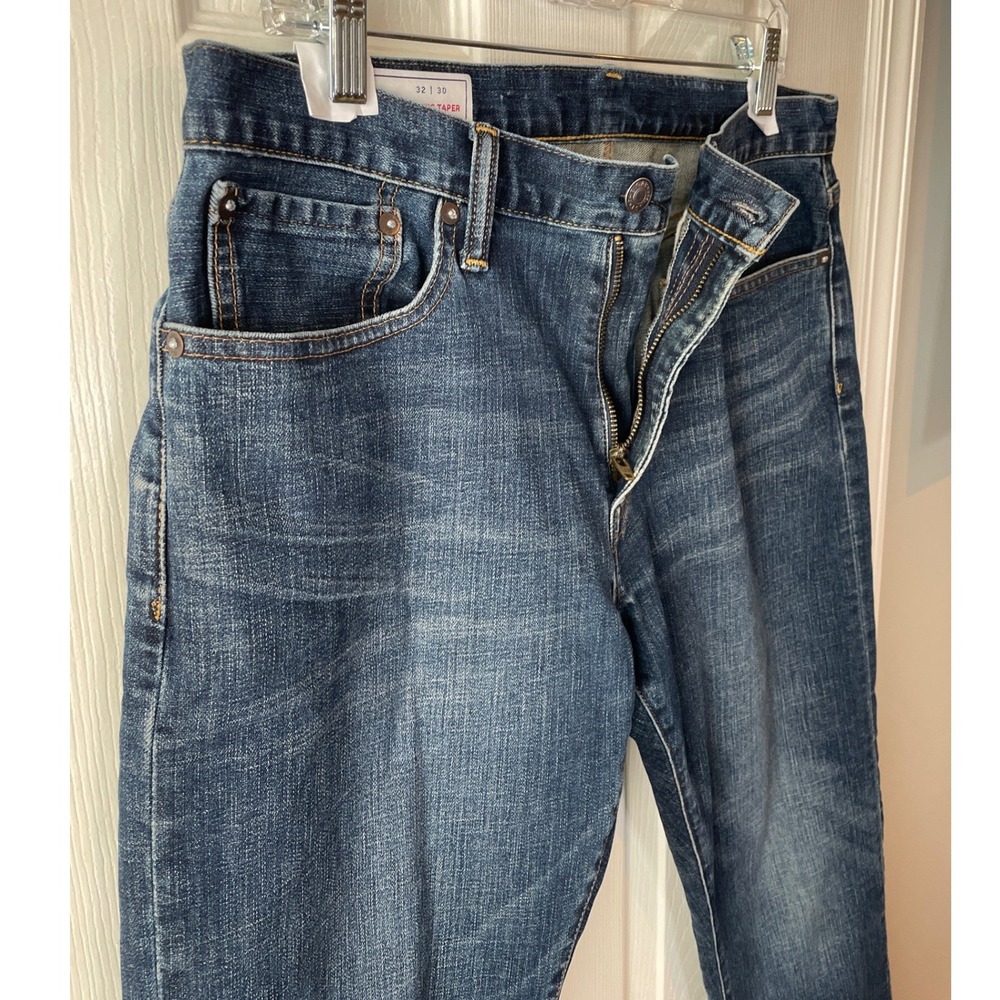 Gap Athletic Taper Mens Jeans 32x30 Dark Tinted Stretch Denim Indigo Faded - Picture 4 of 13